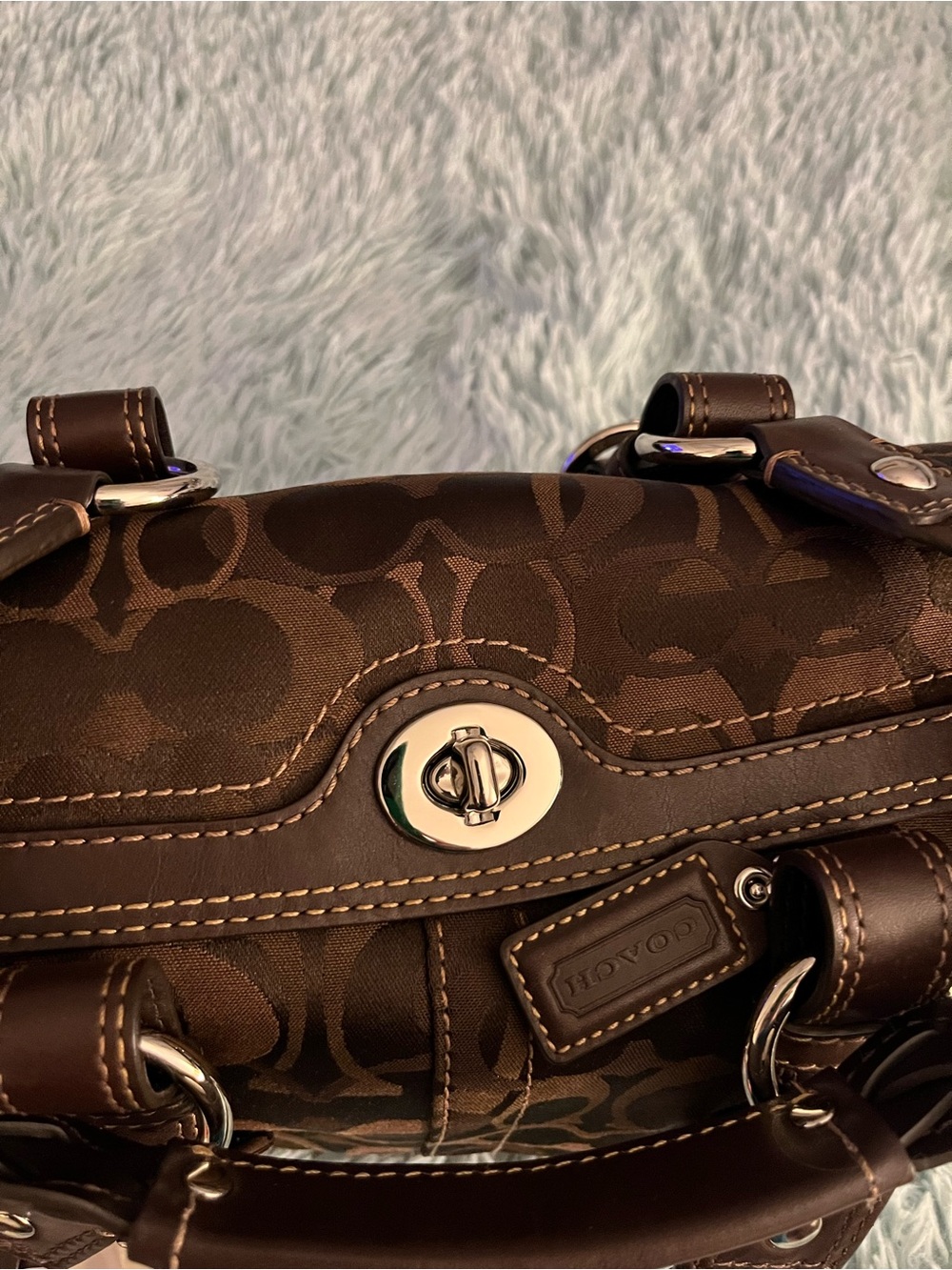 Coach Brown Signature Canvas Satchel Bag with Leather Trim STUNNING NWT - Picture 7 of 16